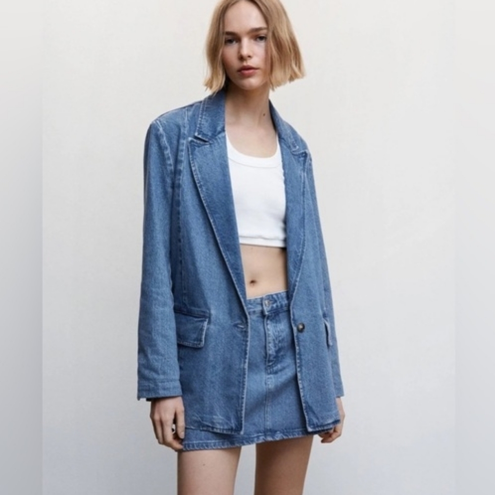 mango denim jacket blue nwt Sz M Retail $149